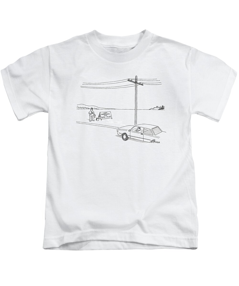 Autos Kids T-Shirt featuring the drawing New Yorker August 11th, 1986 by Jack Ziegler