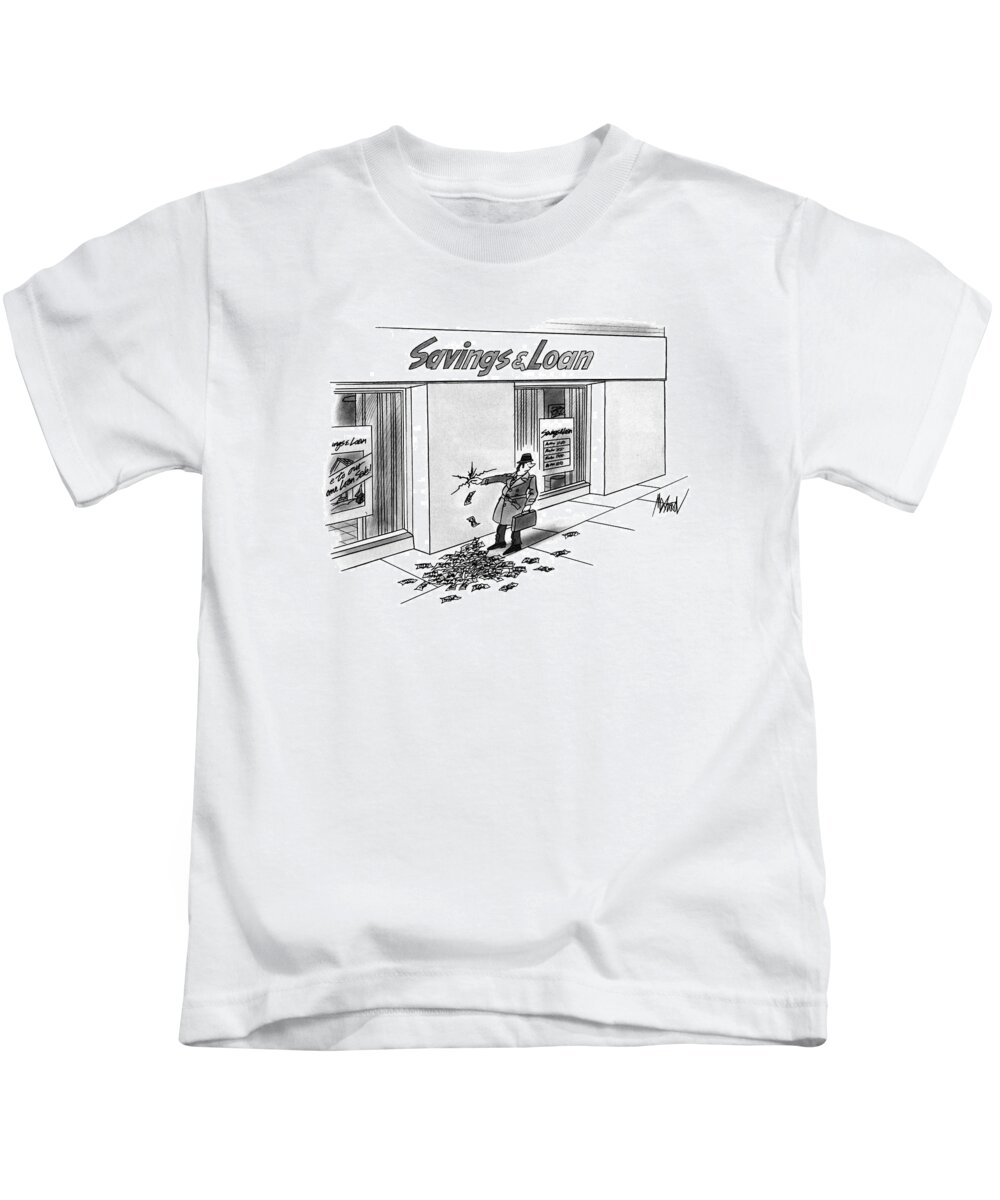 (businessman Walking Past A Savings & Loan Stops To Put His Finger In A Hole In The Wall From Which Money Is Leaking Out From It. Refers To Collapse Of S & L's .)
Money Kids T-Shirt featuring the drawing New Yorker December 17th, 1990 by Kenneth Mahood