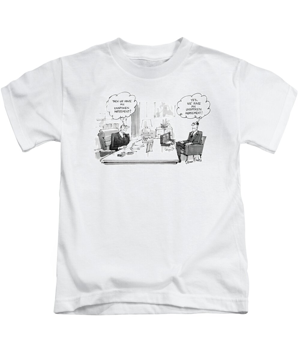 (two Men Sit In An Office Kids T-Shirt featuring the drawing New Yorker December 30th, 1985 by Dana Fradon
