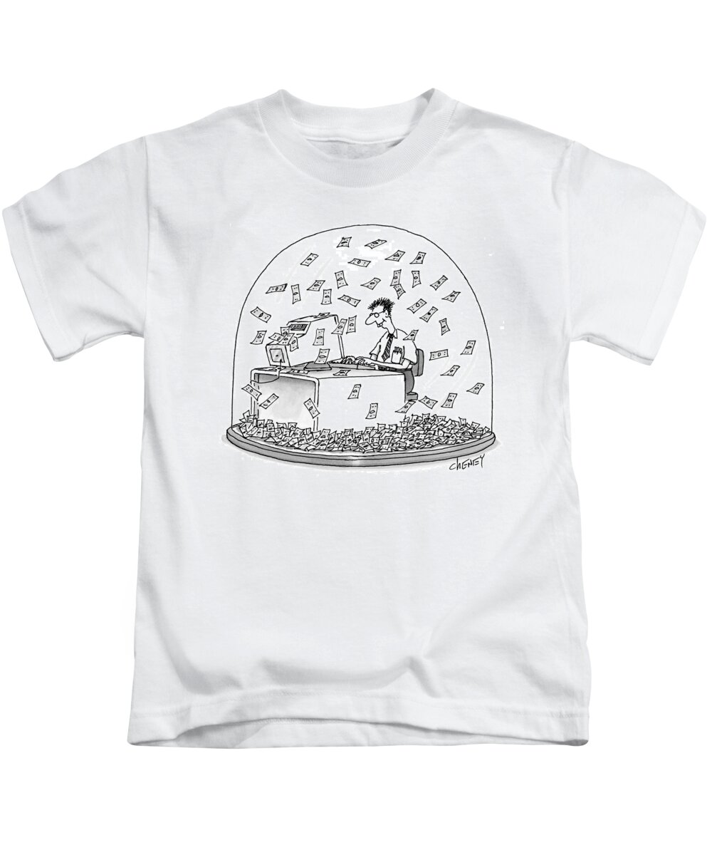 Snow Globes Kids T-Shirt featuring the drawing New Yorker December 6th, 1999 by Tom Cheney