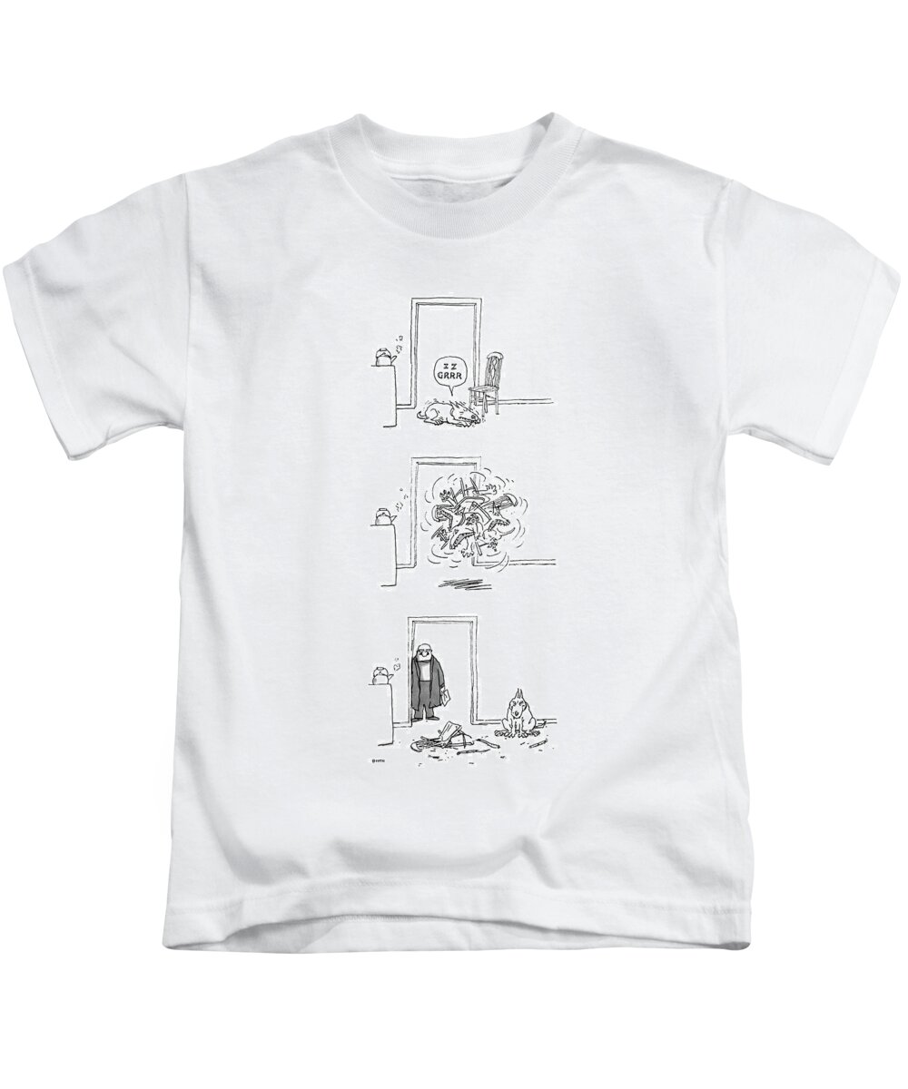 No Caption
Sleeping Dog Awakened By Tea Kettle Kids T-Shirt featuring the drawing New Yorker February 23rd, 1987 by George Booth