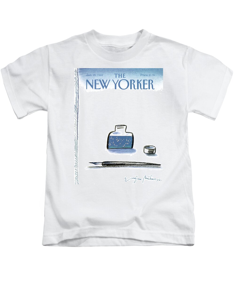 Pen Kids T-Shirt featuring the painting New Yorker January 25th, 1988 by Eugene Mihaesco