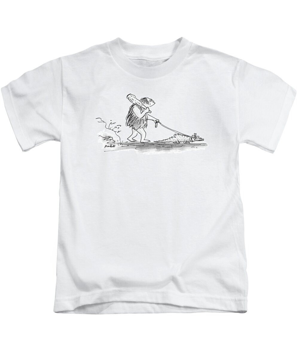 (a Caveman With A Club Walks His Pet Alligator On A Leash.)
Pets Kids T-Shirt featuring the drawing New Yorker January 6th, 1986 by Frank Modell