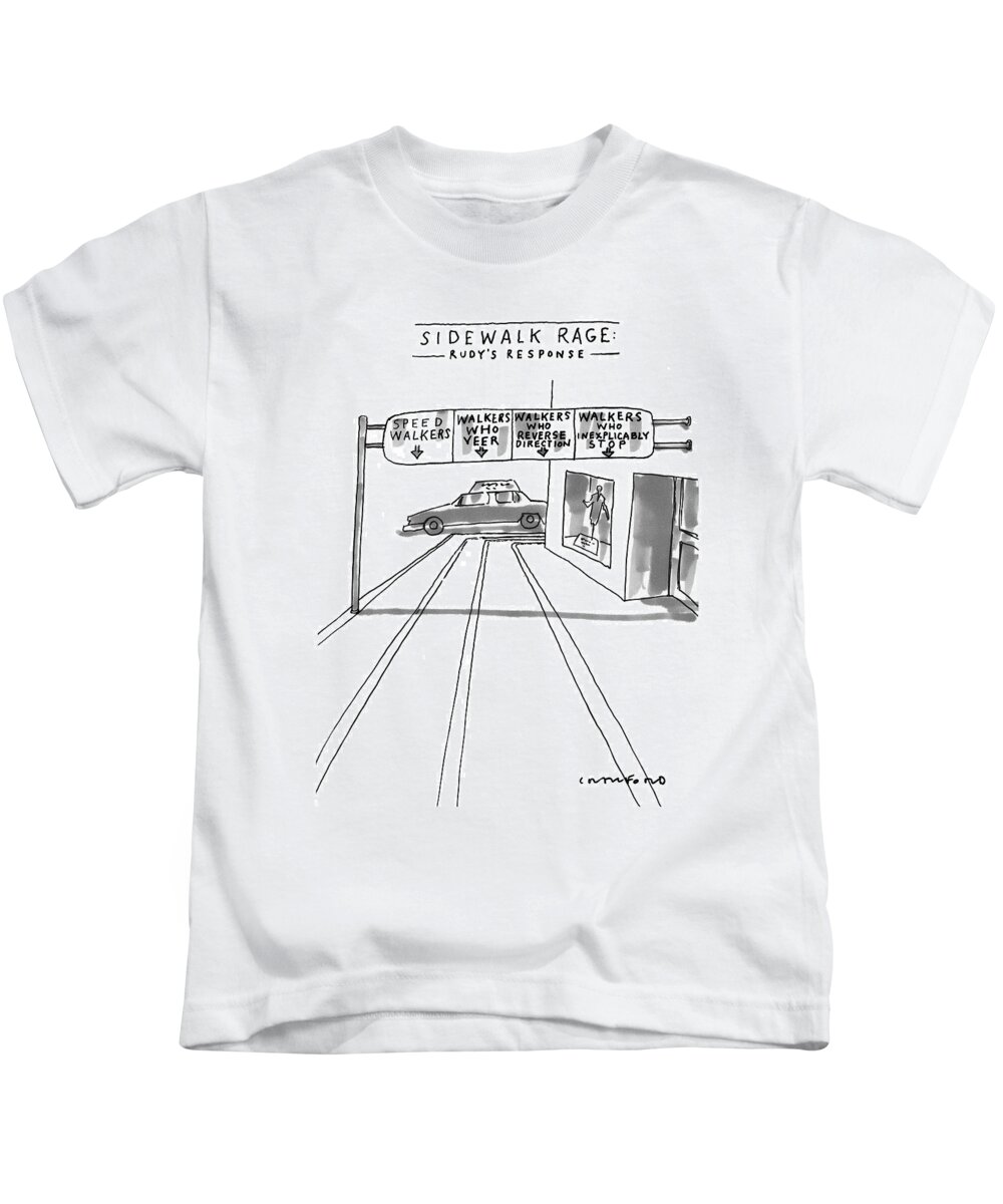 Sidewalks Kids T-Shirt featuring the drawing New Yorker July 12th, 1999 by Michael Crawford