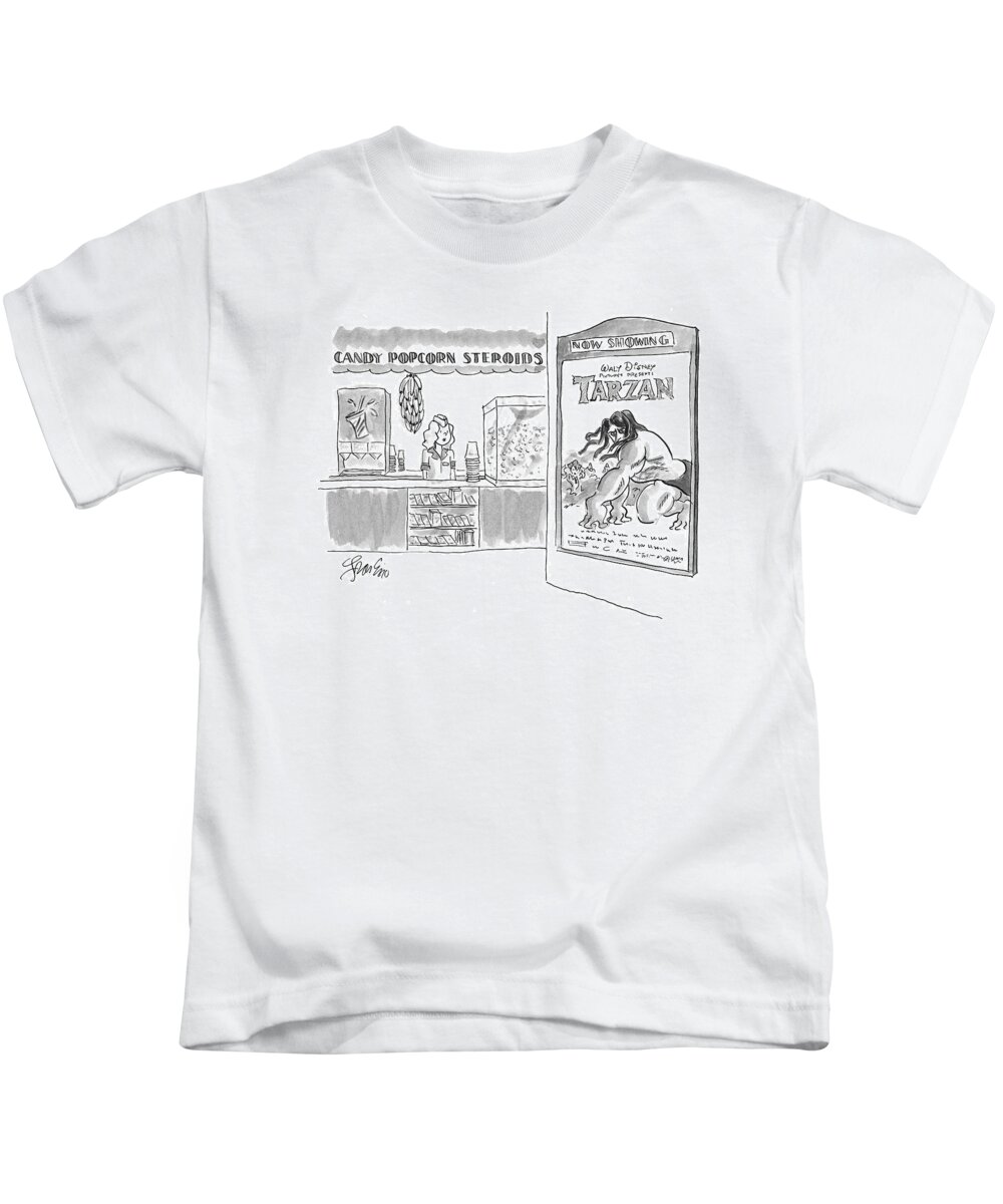 Popcorn Kids T-Shirt featuring the drawing New Yorker July 5th, 1999 by Edward Frascino