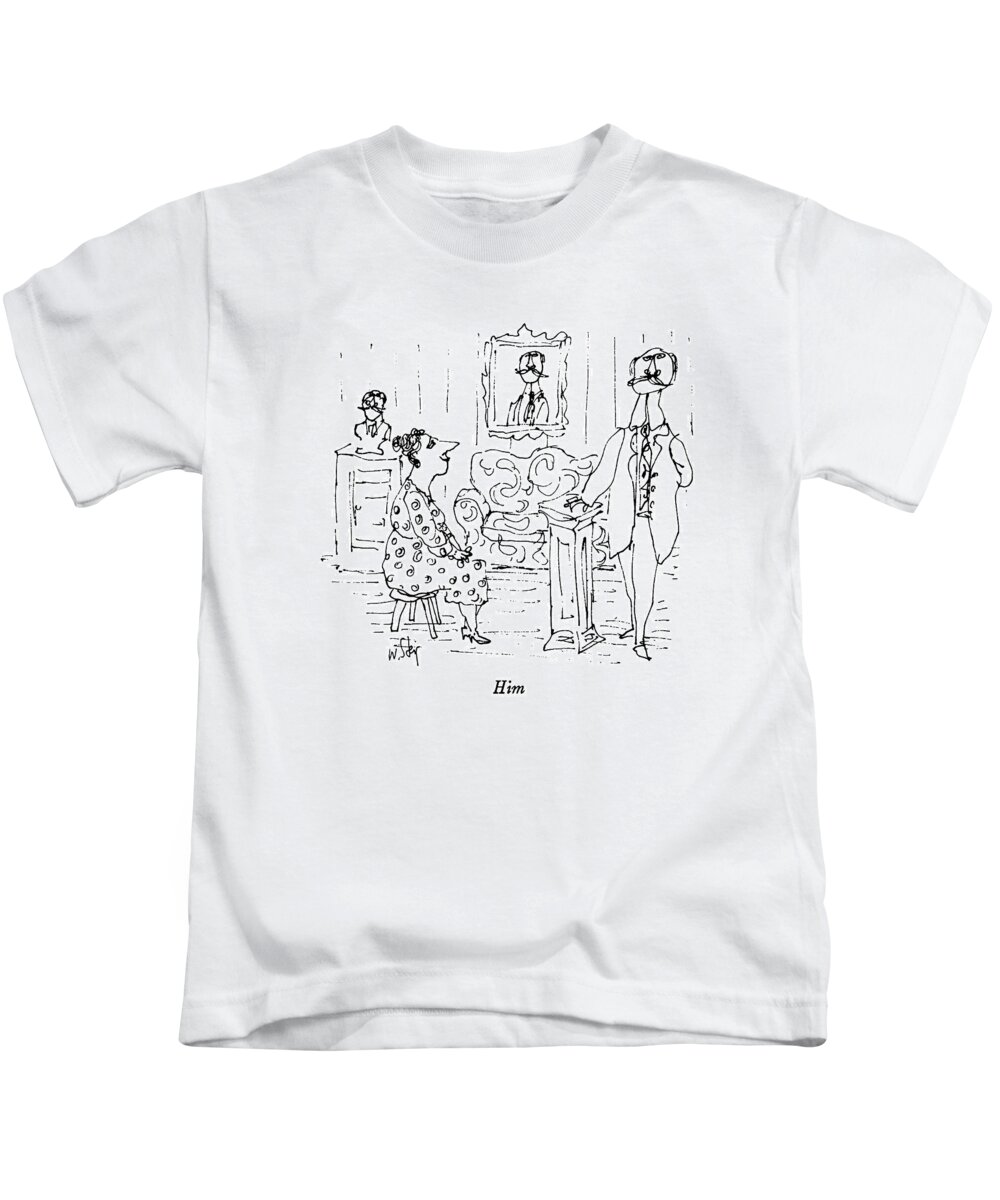Him
No Caption
Him.title. Woman Sits Admiringly Staring At Man.he Stands Straight Ahead Kids T-Shirt featuring the drawing New Yorker June 22nd, 1987 by William Steig