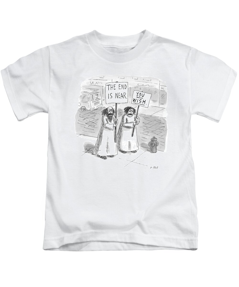 Fights-marital Kids T-Shirt featuring the drawing New Yorker May 19th, 1997 by Roz Chast