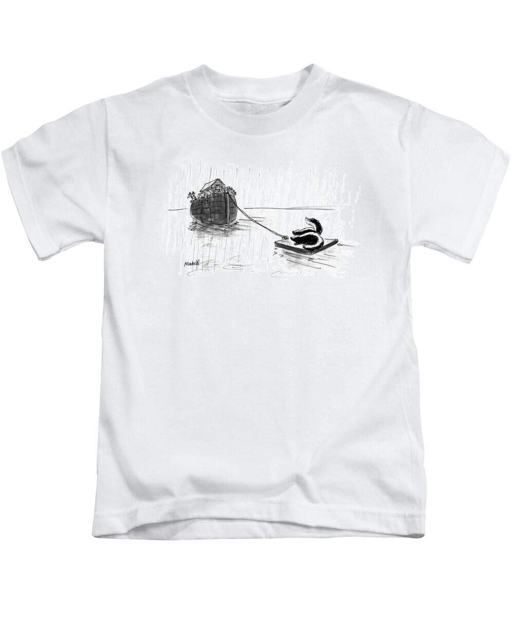 No Caption
Ark Filled With Animals Has A Pair Of Skunks Trailing Behind It On A Separate Raft. 
No Caption
Ark Filled With Animals Has A Pair Of Skunks Trailing Behind It On A Separate Raft. 
Animals Kids T-Shirt featuring the drawing New Yorker November 16th, 1987 by Frank Modell