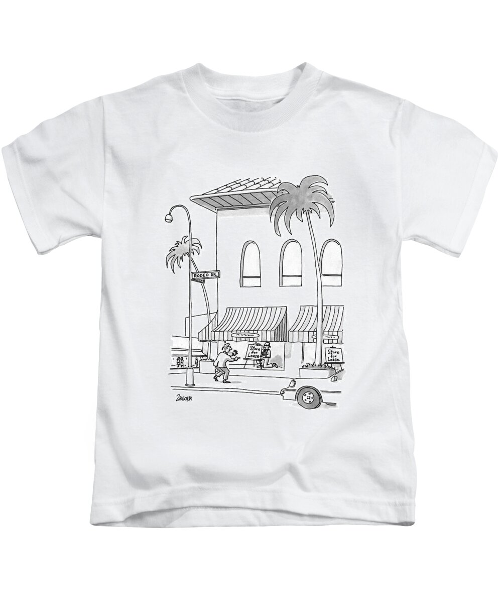 (window Dressers Carefully Arrange 'store For Rent' Signs In Windows On Rodeo Drive In Los Angeles. Refers To Recession.)
Real Estate Kids T-Shirt featuring the drawing New Yorker November 23rd, 1992 by Jack Ziegler