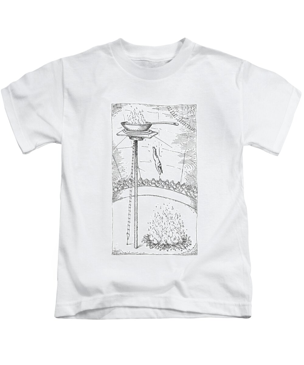 (circus Performer Dives Out Of An Elevated Frying Pan That Is On Fire Into A Fire Pit.) 
Death Kids T-Shirt featuring the drawing New Yorker November 30th, 1992 by John O'Brien