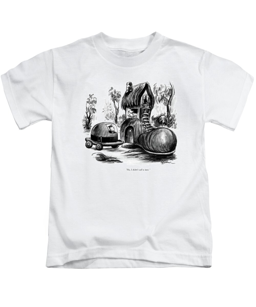
 (old Woman Living In Shoe To Taxi Driver In A Hat.) Autos Kids T-Shirt featuring the drawing No, I Didn't Call A Taxi by Eldon Dedini