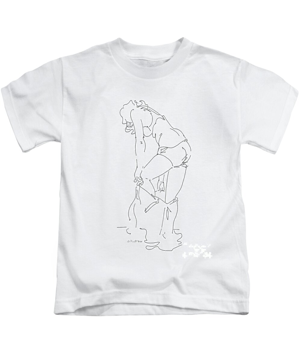 Female Kids T-Shirt featuring the drawing Nude Female Drawings 1 by Gordon Punt