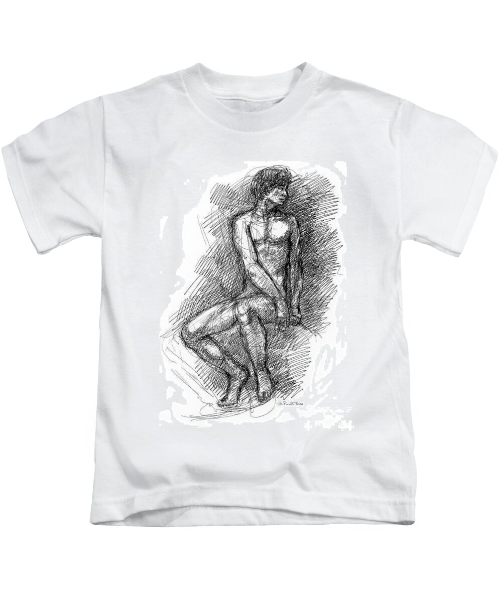 Male Sketches Kids T-Shirt featuring the drawing Nude Male Sketches 1 by Gordon Punt
