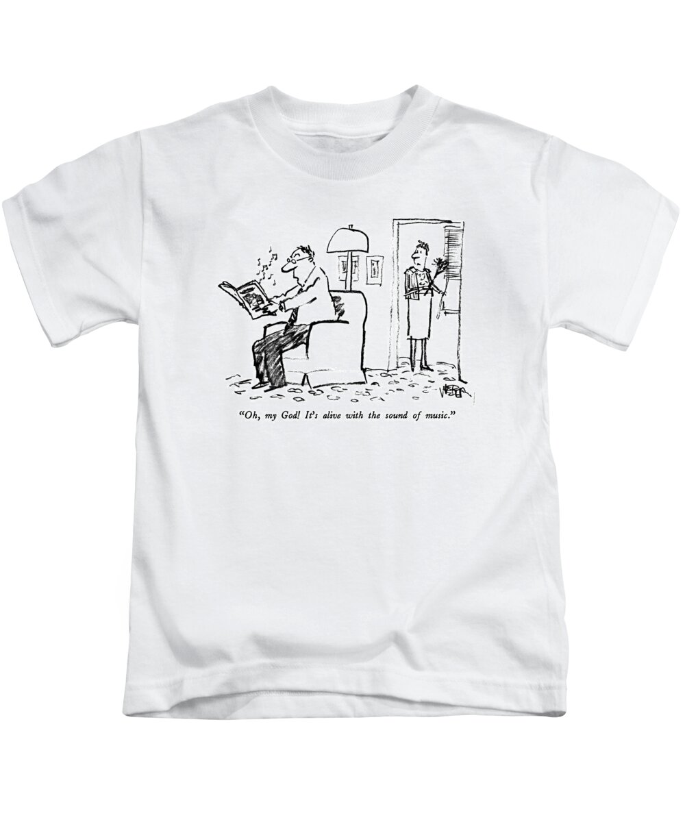 Magazines Kids T-Shirt featuring the drawing Oh, My God! It's Alive With The Sound Of Music by Robert Weber