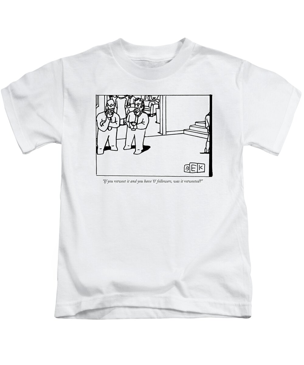 Twitter Kids T-Shirt featuring the drawing One Bearded Man Speaks To Another Bearded Man by Bruce Eric Kaplan