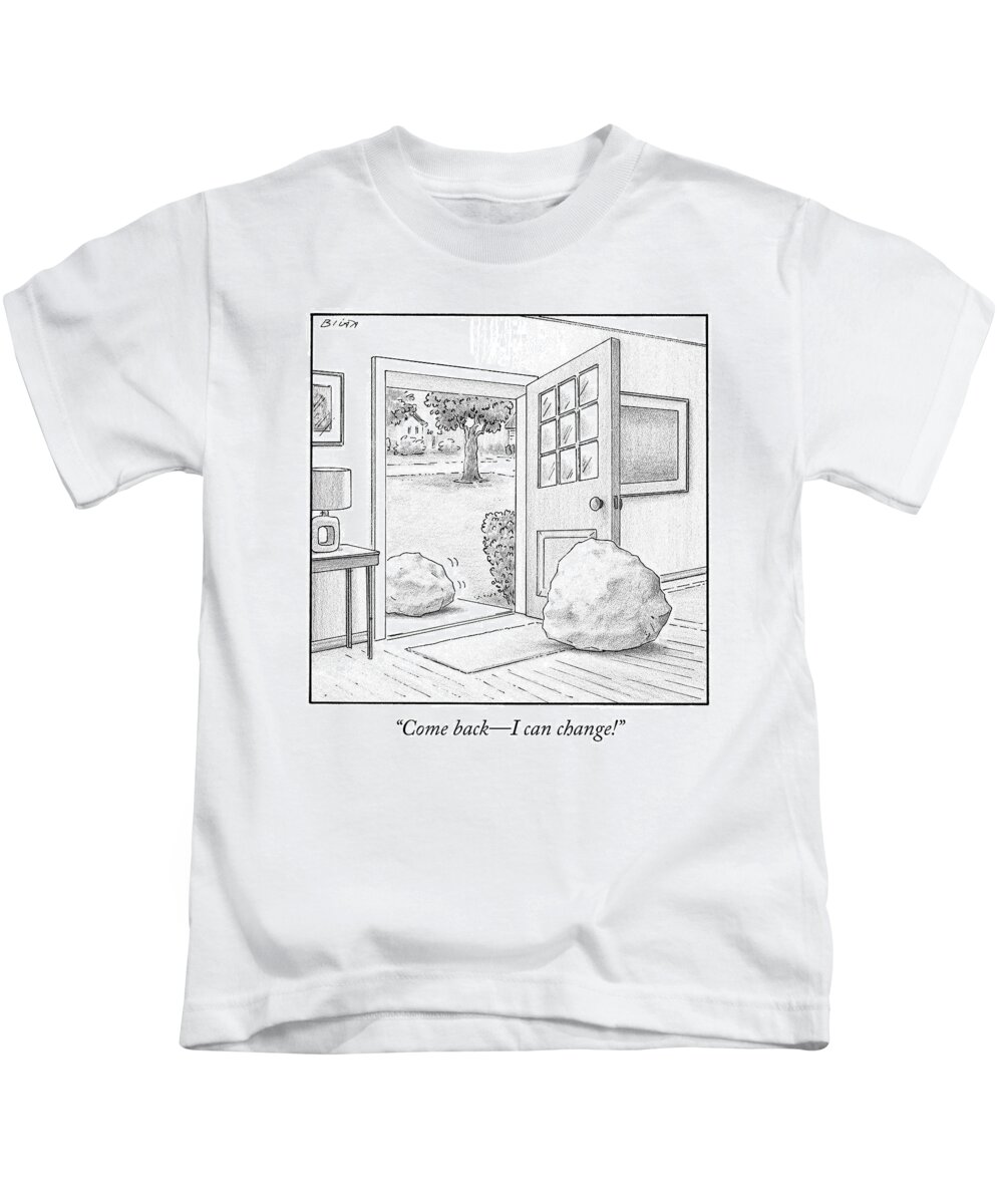 Boulders Kids T-Shirt featuring the drawing One Boulder Speaks To Another Boulder That by Harry Bliss