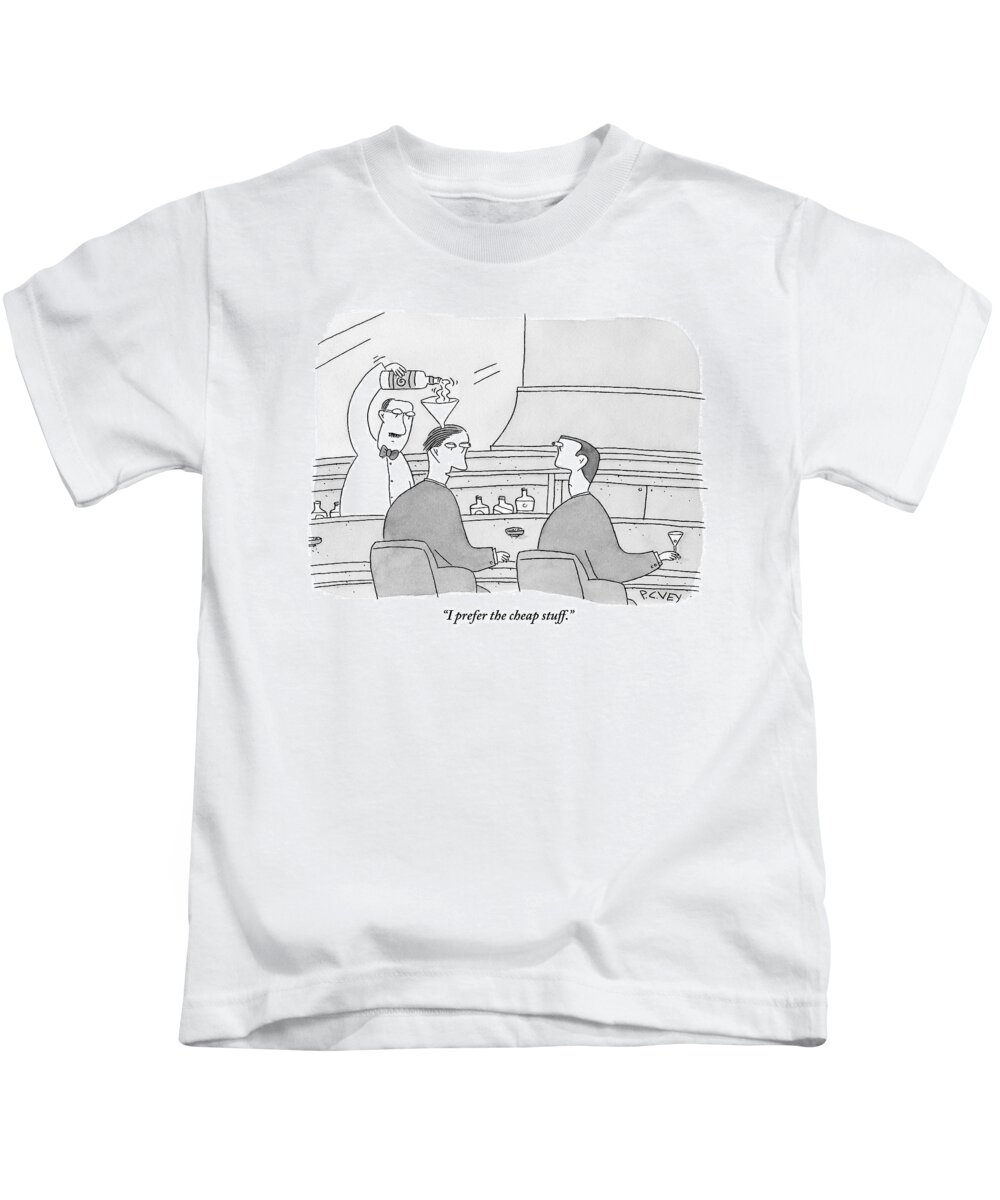 Bars Kids T-Shirt featuring the drawing One Man Says To Another At A Bar by Peter C. Vey