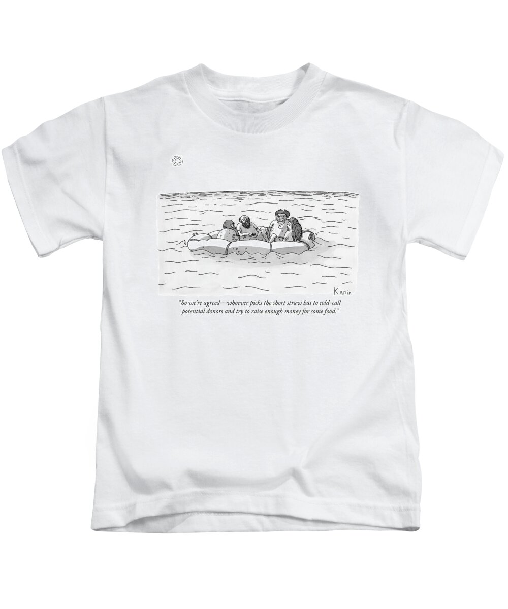 Life Rafts Kids T-Shirt featuring the drawing One Man Speaks To Three Others by Zachary Kanin