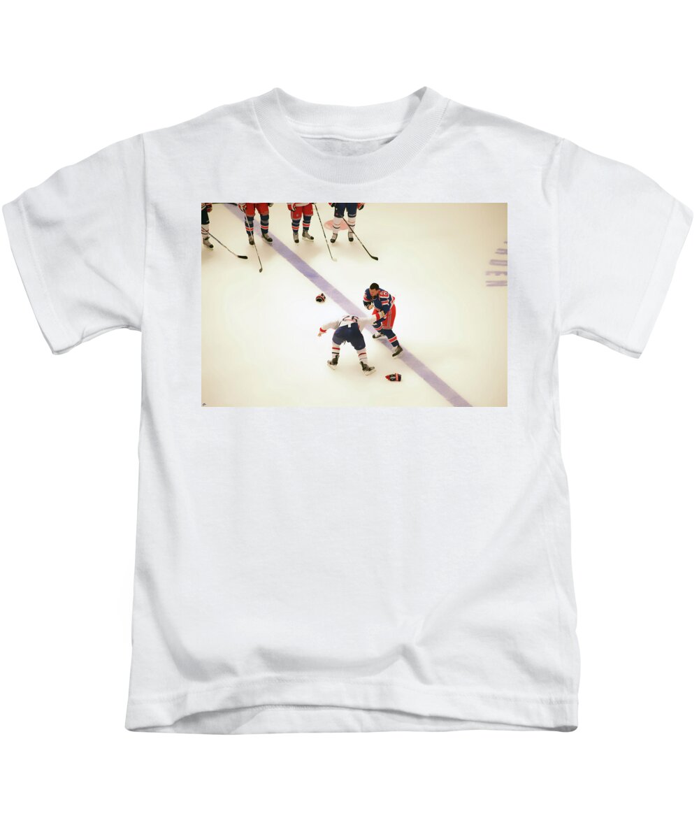 Hockey Kids T-Shirt featuring the photograph One Two Punch by Karol Livote