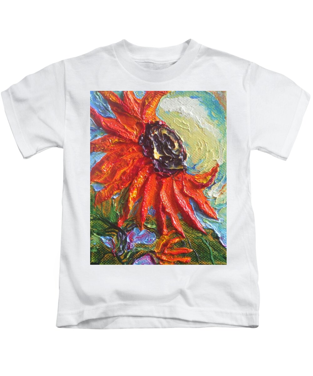 Orange Kids T-Shirt featuring the painting Orange Sunflower by Paris Wyatt Llanso