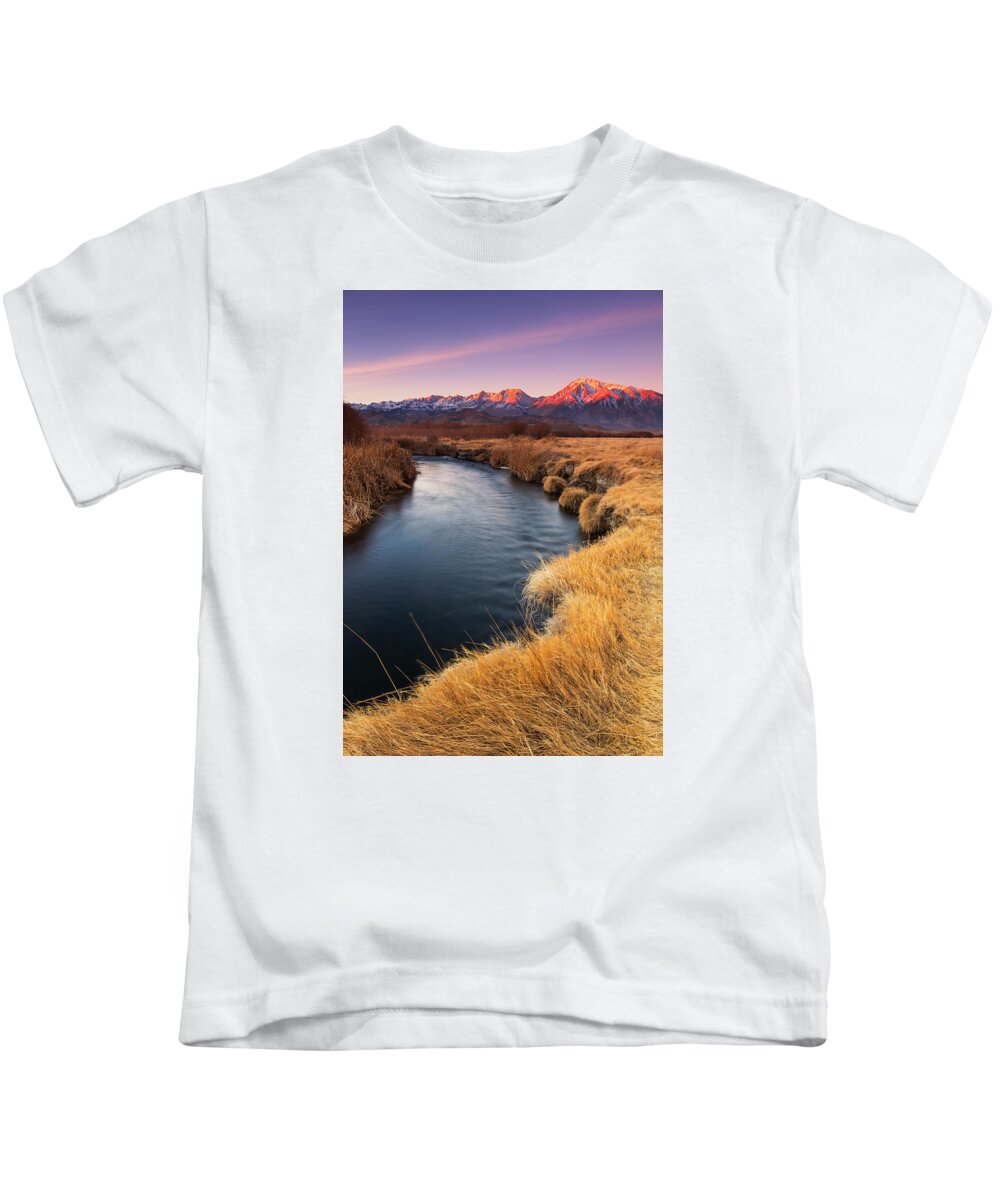 Sunrise Along The Owens River Kids T-Shirt featuring the photograph Owens River by Tassanee Angiolillo