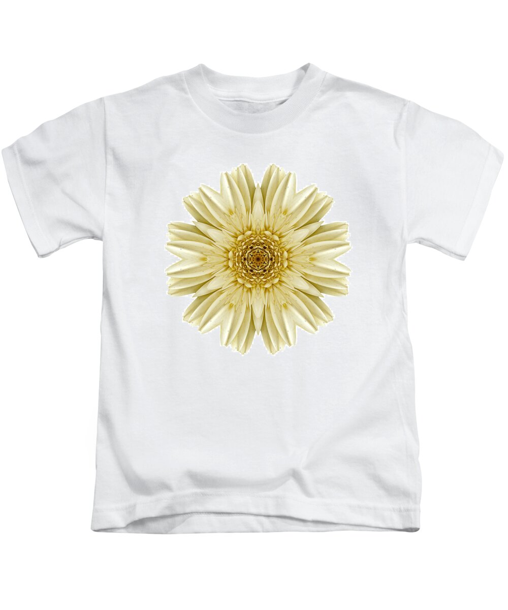Flower Kids T-Shirt featuring the photograph Pale Yellow Gerbera Daisy III Flower Mandala White by David J Bookbinder