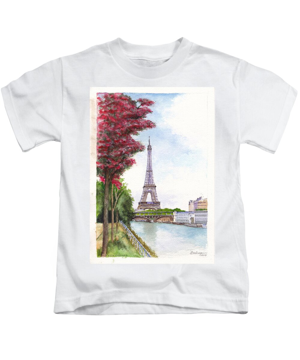 Paris Kids T-Shirt featuring the painting Paris in Spring - Ile aux Cygnes by Dai Wynn