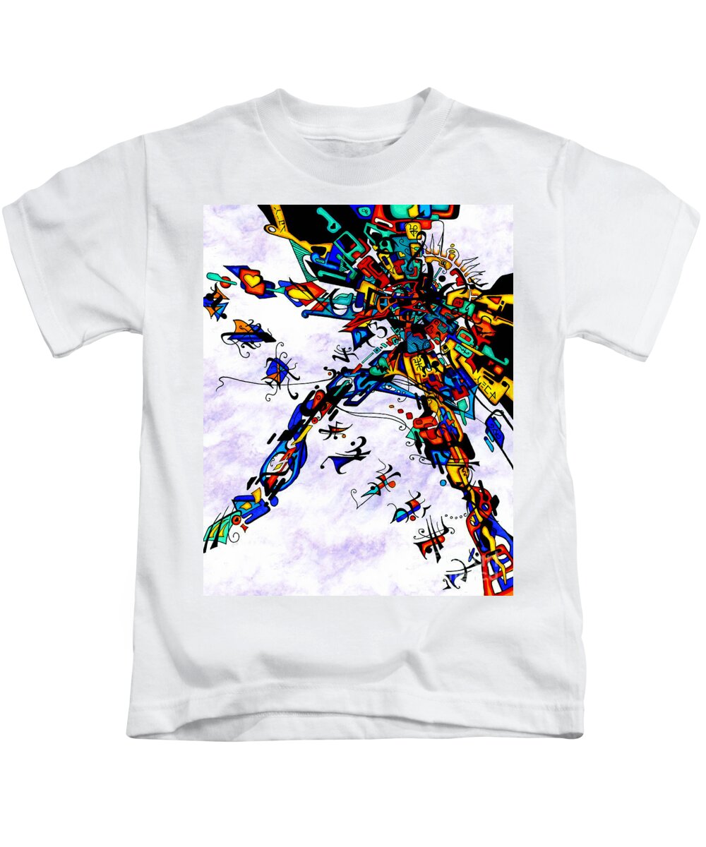 Abstract Kids T-Shirt featuring the drawing Past meets Present by Joey Gonzalez