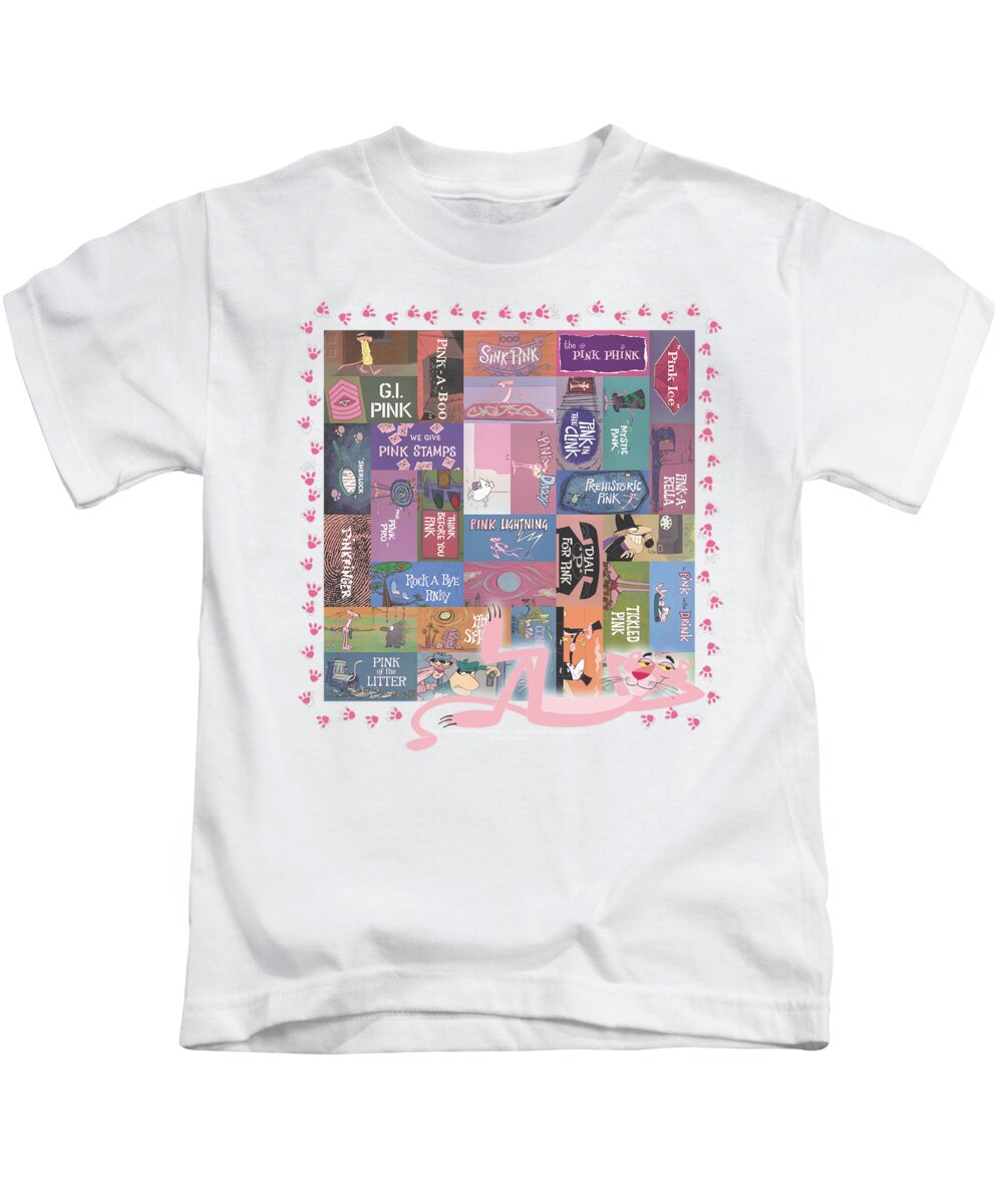  Kids T-Shirt featuring the digital art Pink Panther - Vintage Titles by Brand A