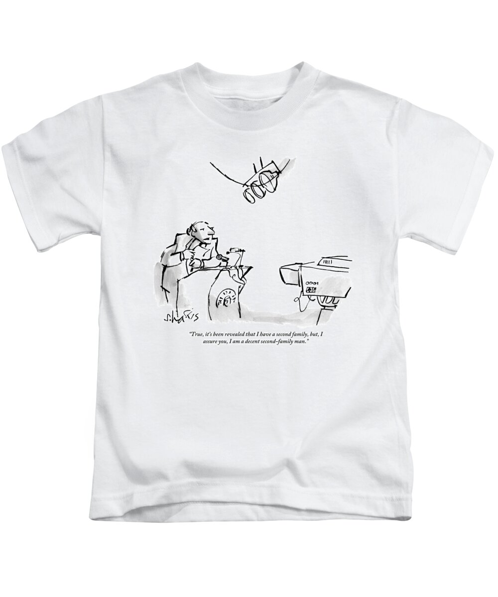 Elections Kids T-Shirt featuring the drawing Politician Speaks At A Lectern In Front by Sidney Harris