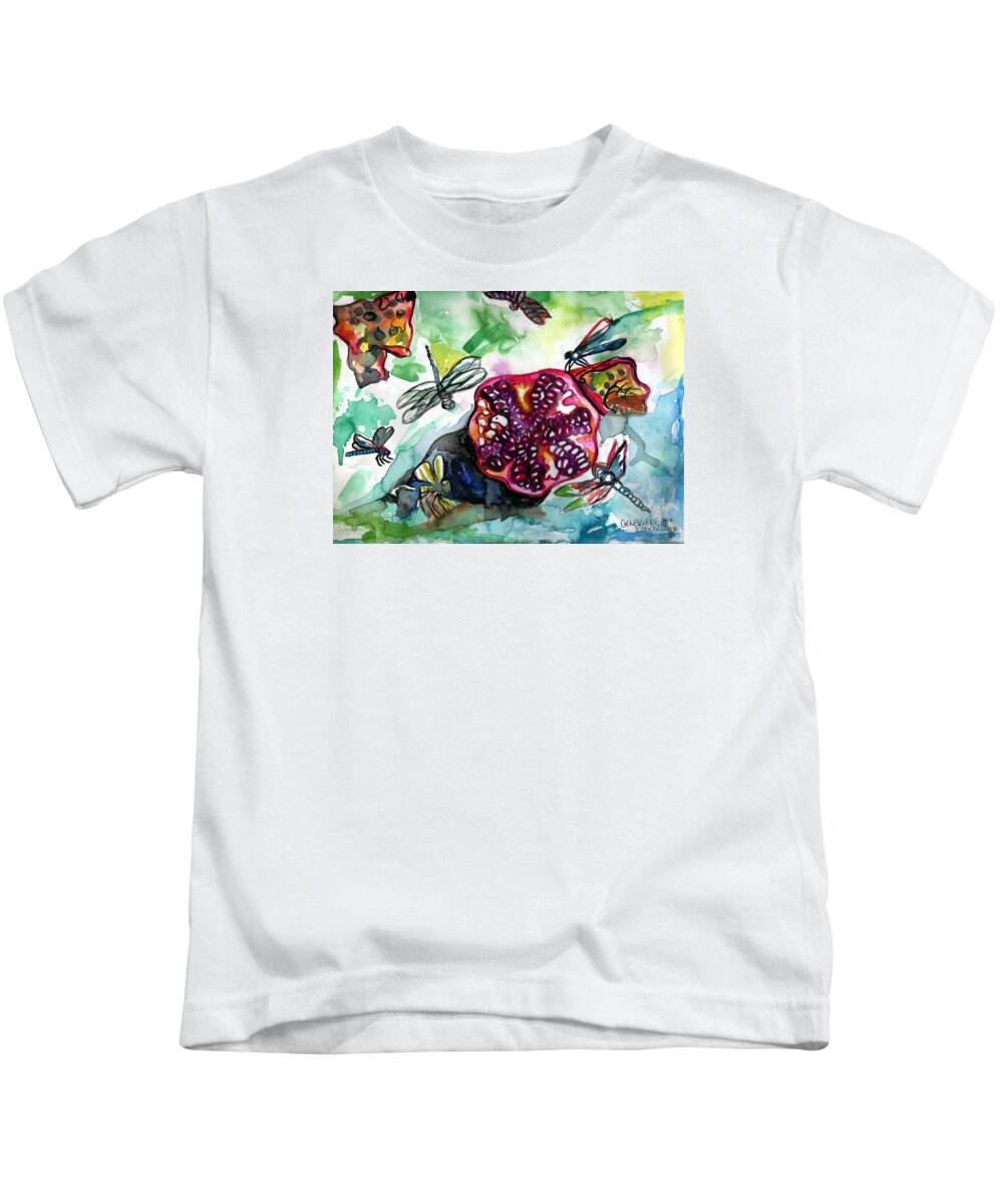 Pomegranate Kids T-Shirt featuring the painting Pomegranate and Dragonflies by Genevieve Esson