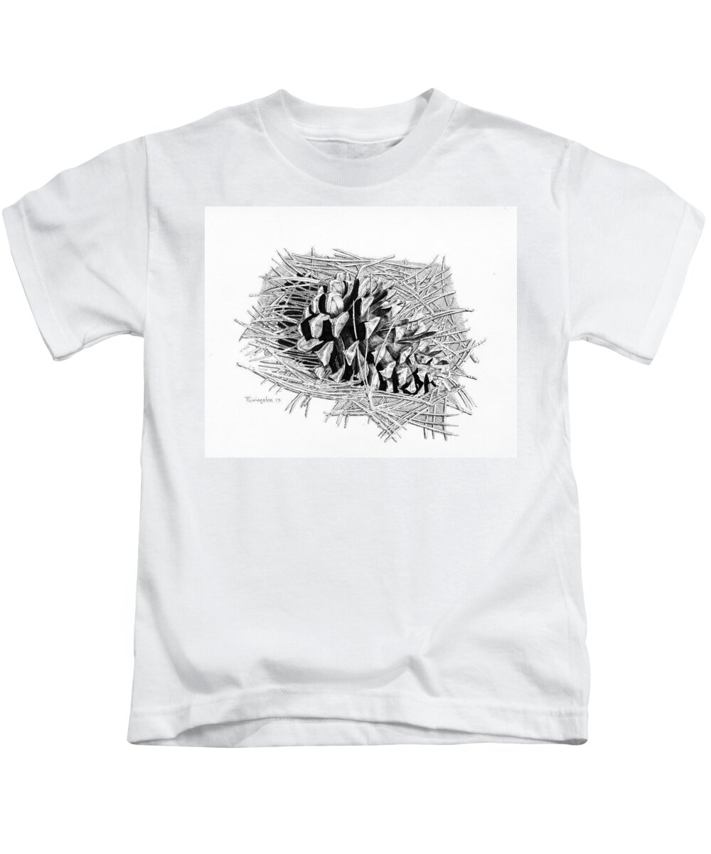 Pen Kids T-Shirt featuring the drawing Ponderosa Pine Cone by Timothy Livingston