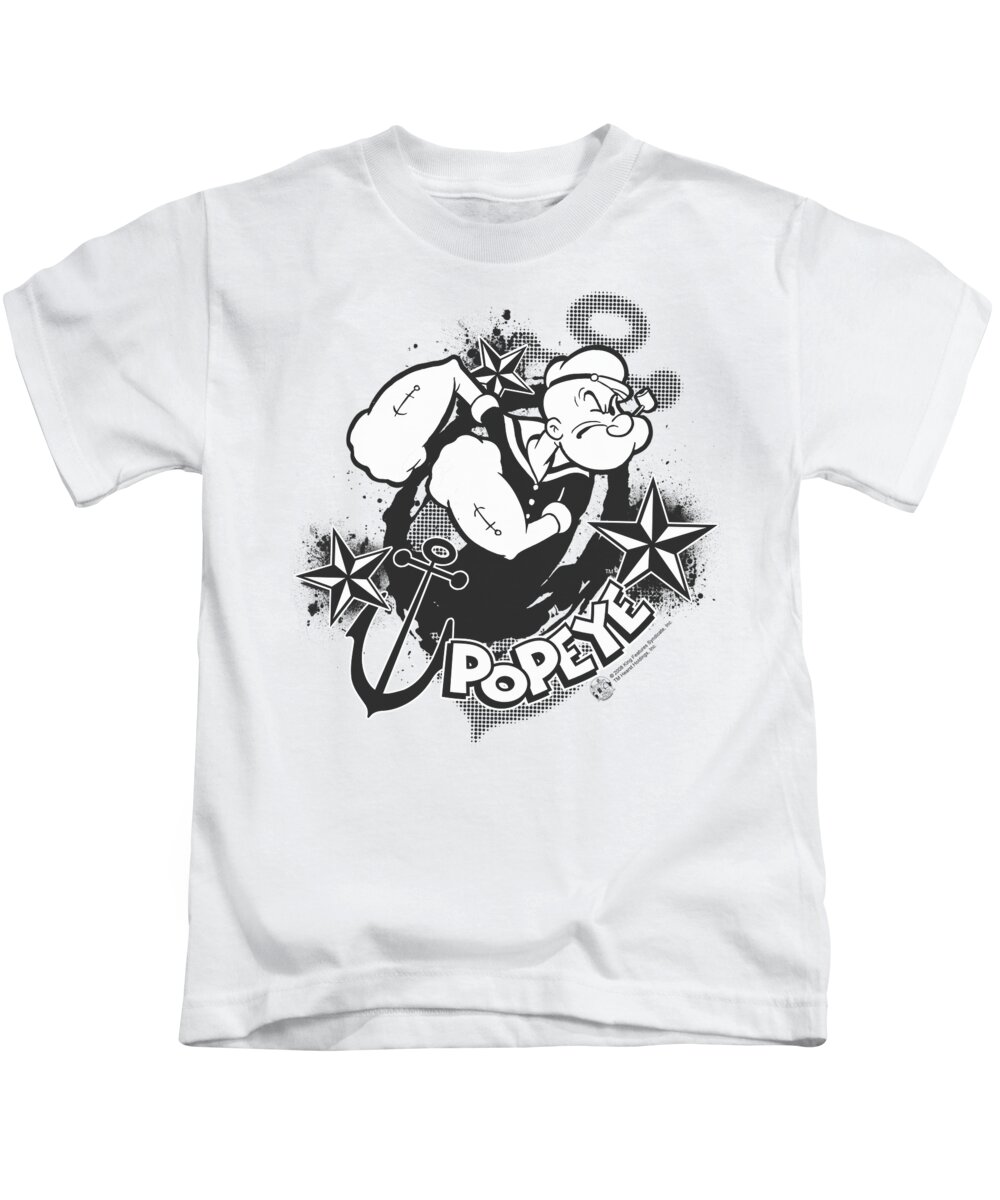 Popeye Kids T-Shirt featuring the digital art Popeye - Stars And Anchor by Brand A