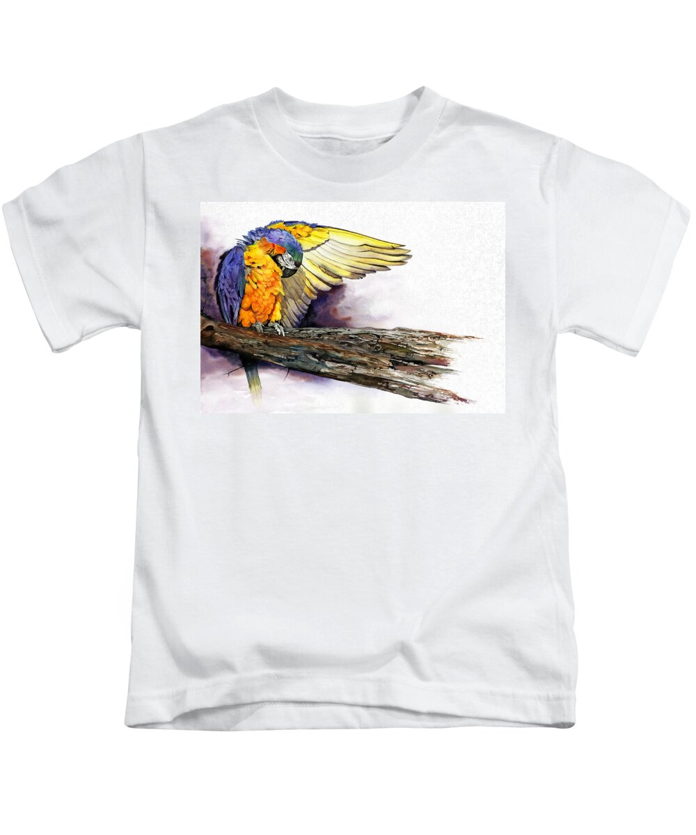 Parrot Kids T-Shirt featuring the painting Pre-Flight Check by Peter Williams