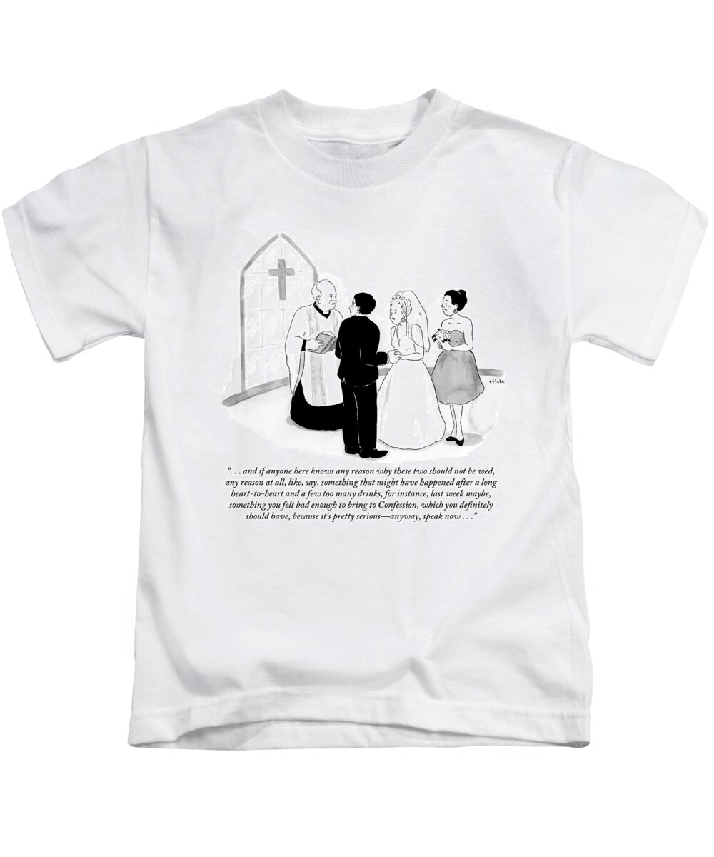 Marriage Kids T-Shirt featuring the drawing Priest Marries Man And Woman In Front Of A Large by Emily Flake