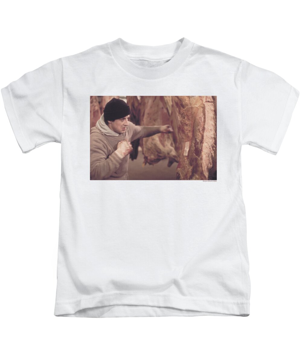  Kids T-Shirt featuring the digital art Rocky - Meat Locker by Brand A