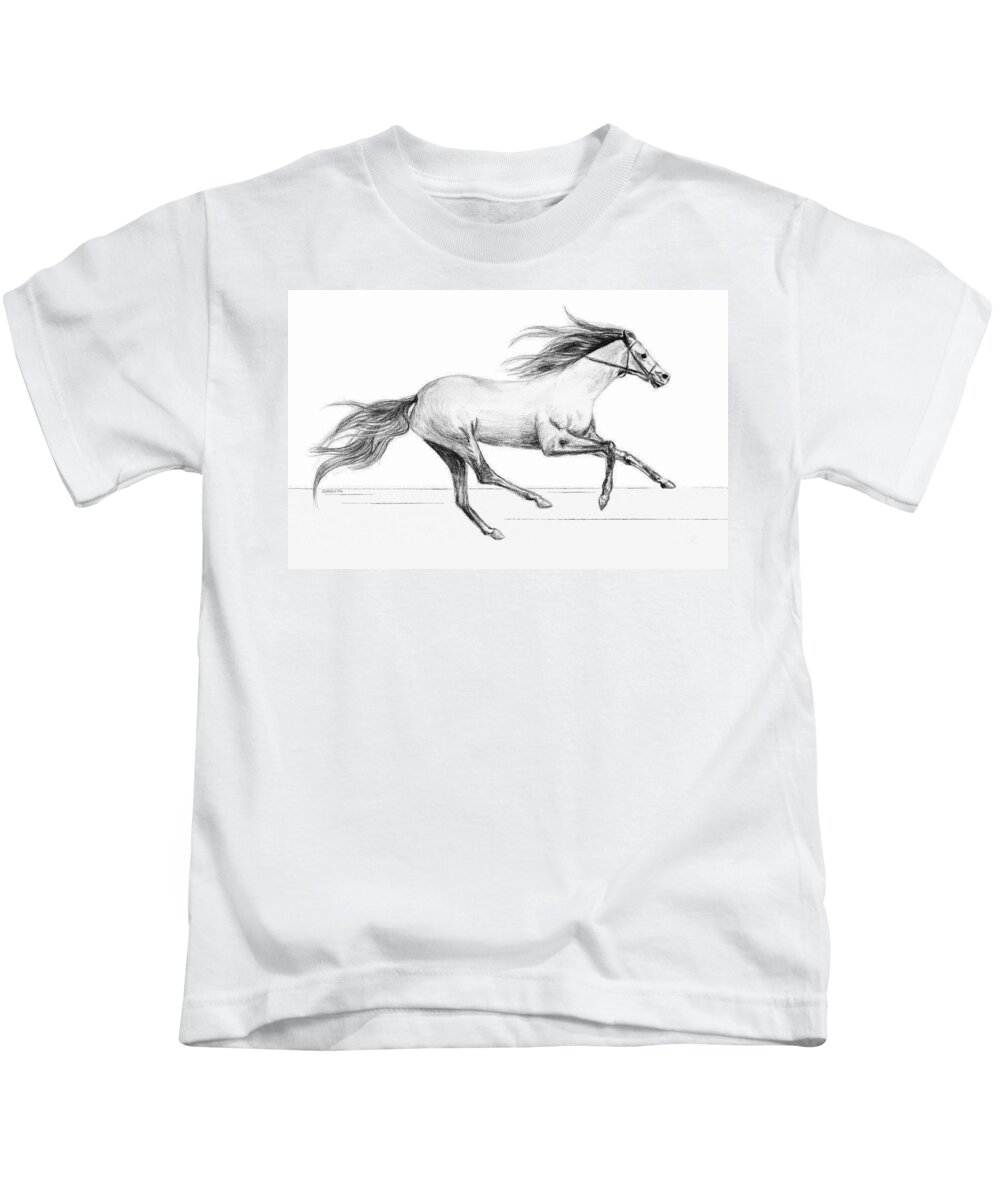 Horse Kids T-Shirt featuring the drawing Runaway by SophiaArt Gallery