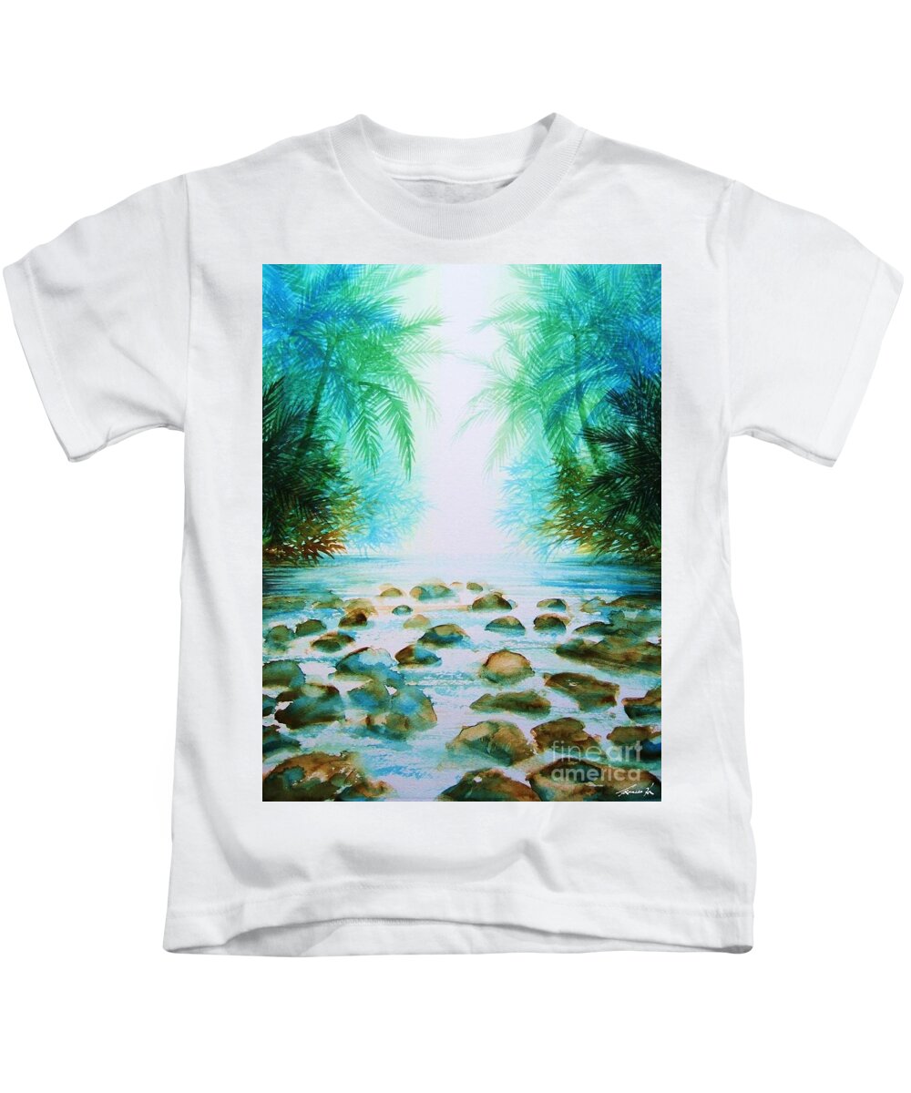 Waterfalls Kids T-Shirt featuring the painting Sacred Pools by Frances Ku