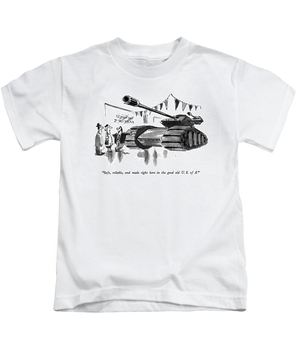 Cosumerism Kids T-Shirt featuring the drawing Safe, Reliable, And Made Right Here In The Good by Lee Lorenz