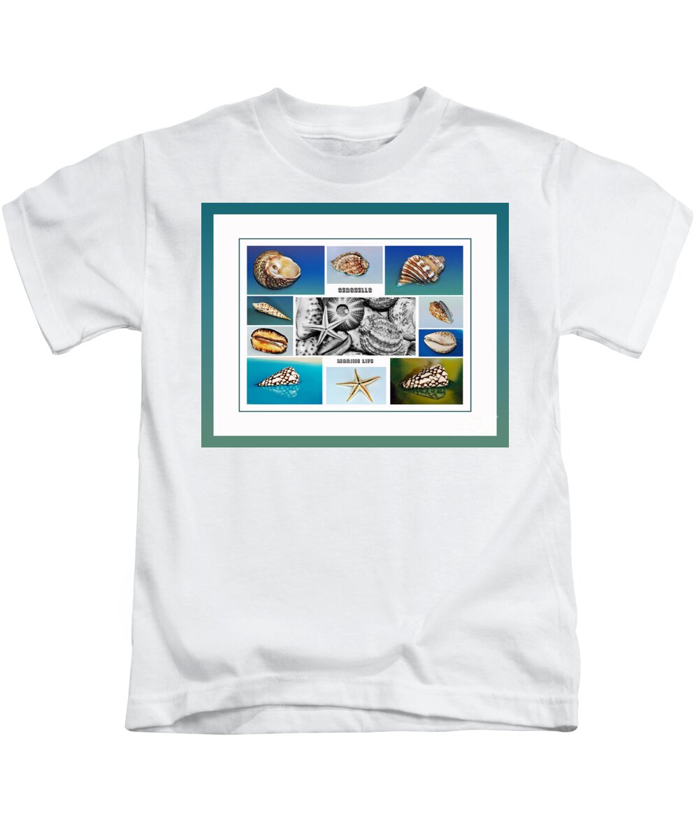 Photography Kids T-Shirt featuring the photograph Seashell Collection 3 - Collage by Kaye Menner