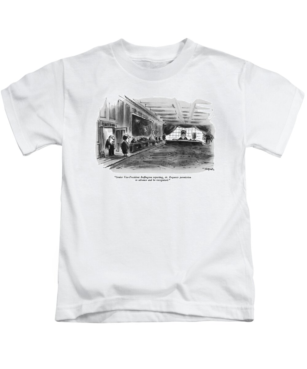 
(secretary Announcing Man At Entrance To Huge Executive Office.)
Business Kids T-Shirt featuring the drawing Senior Vice-president Buffington Reporting by Lee Lorenz