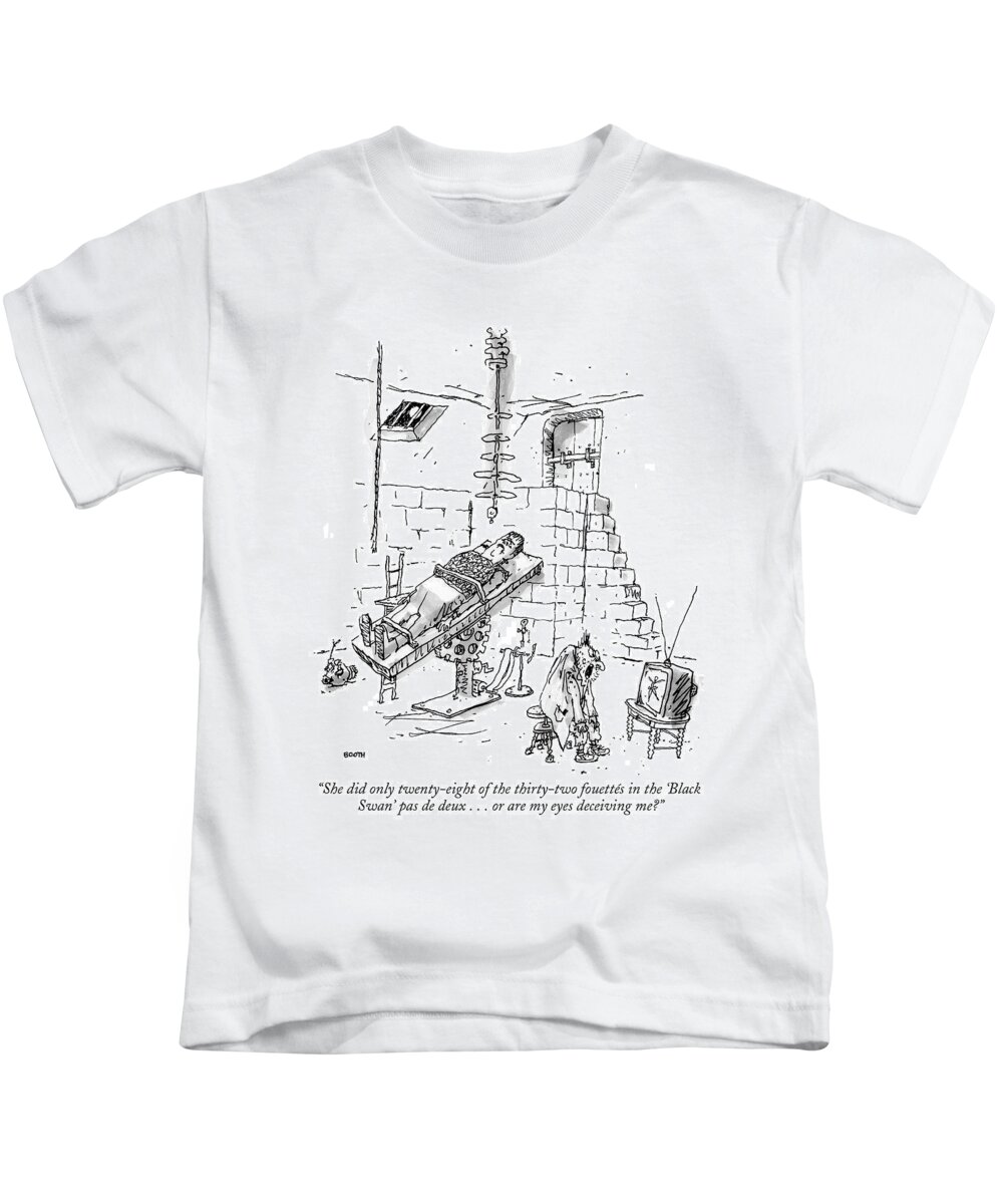 Frankenstein's Monster Kids T-Shirt featuring the drawing She Did Only Twenty-eight Of The Thirty-two by George Booth