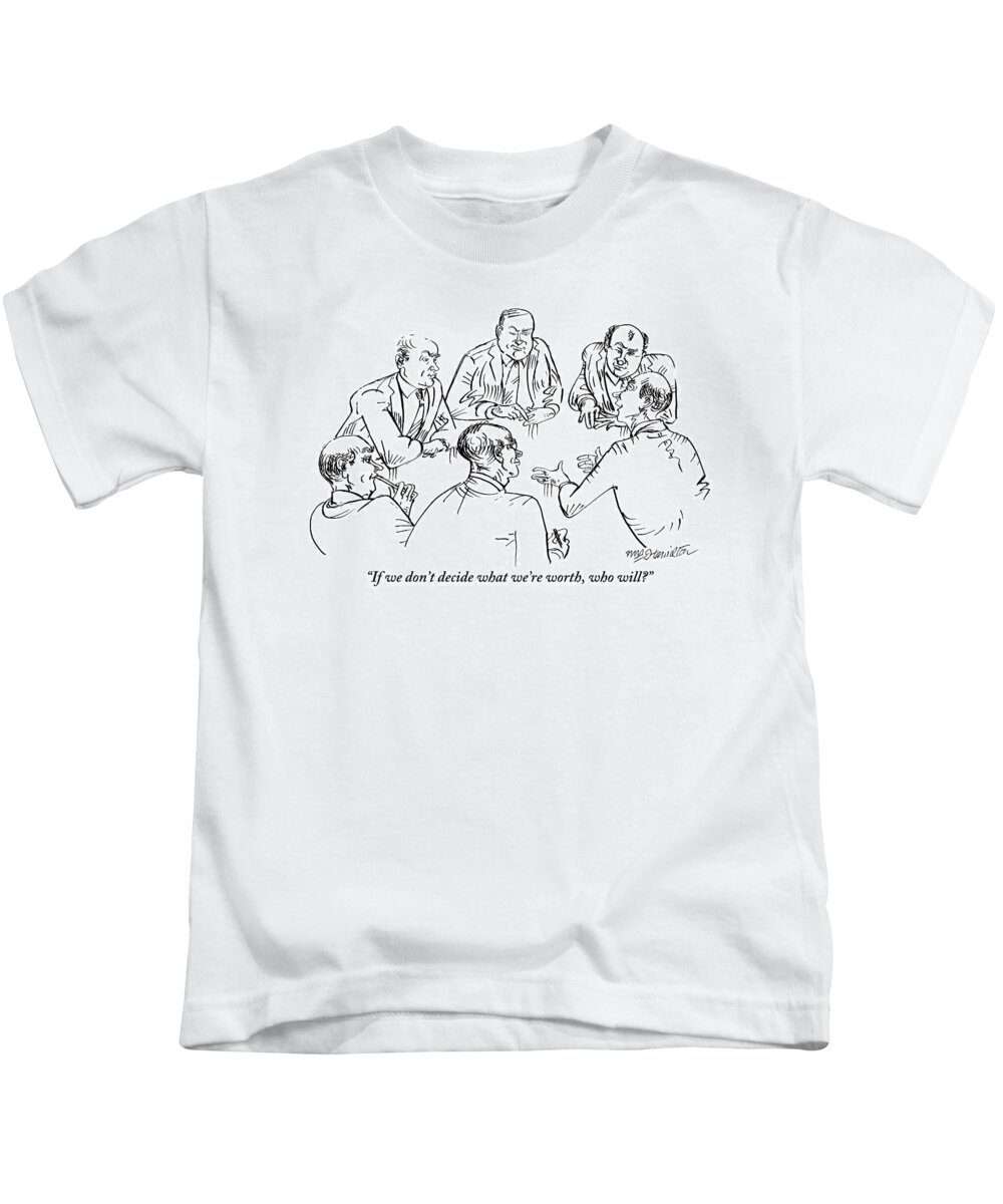 Net Worth Kids T-Shirt featuring the drawing Six Men Sit At A Table Together by William Hamilton