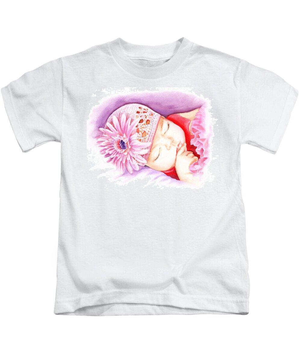 Sleeping Baby Kids T-Shirt featuring the painting Sleeping Baby by Irina Sztukowski