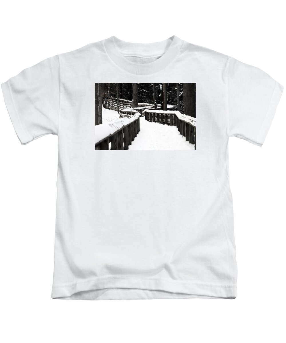 Winter Kids T-Shirt featuring the photograph Snowy Walkway by Wendy Gertz