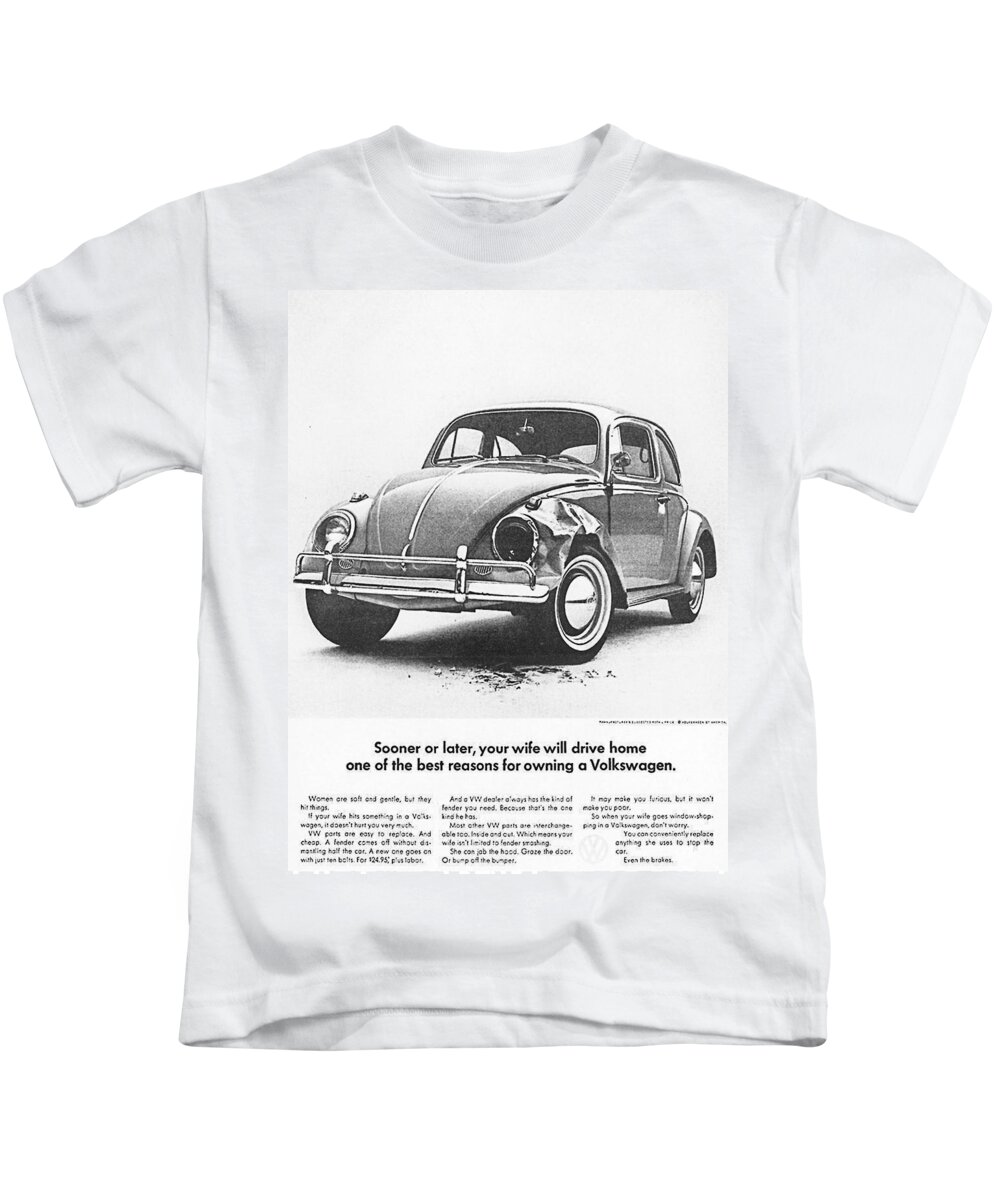 Vw Beetle Kids T-Shirt featuring the digital art Sooner or later your wife will drive home.............. by Georgia Clare
