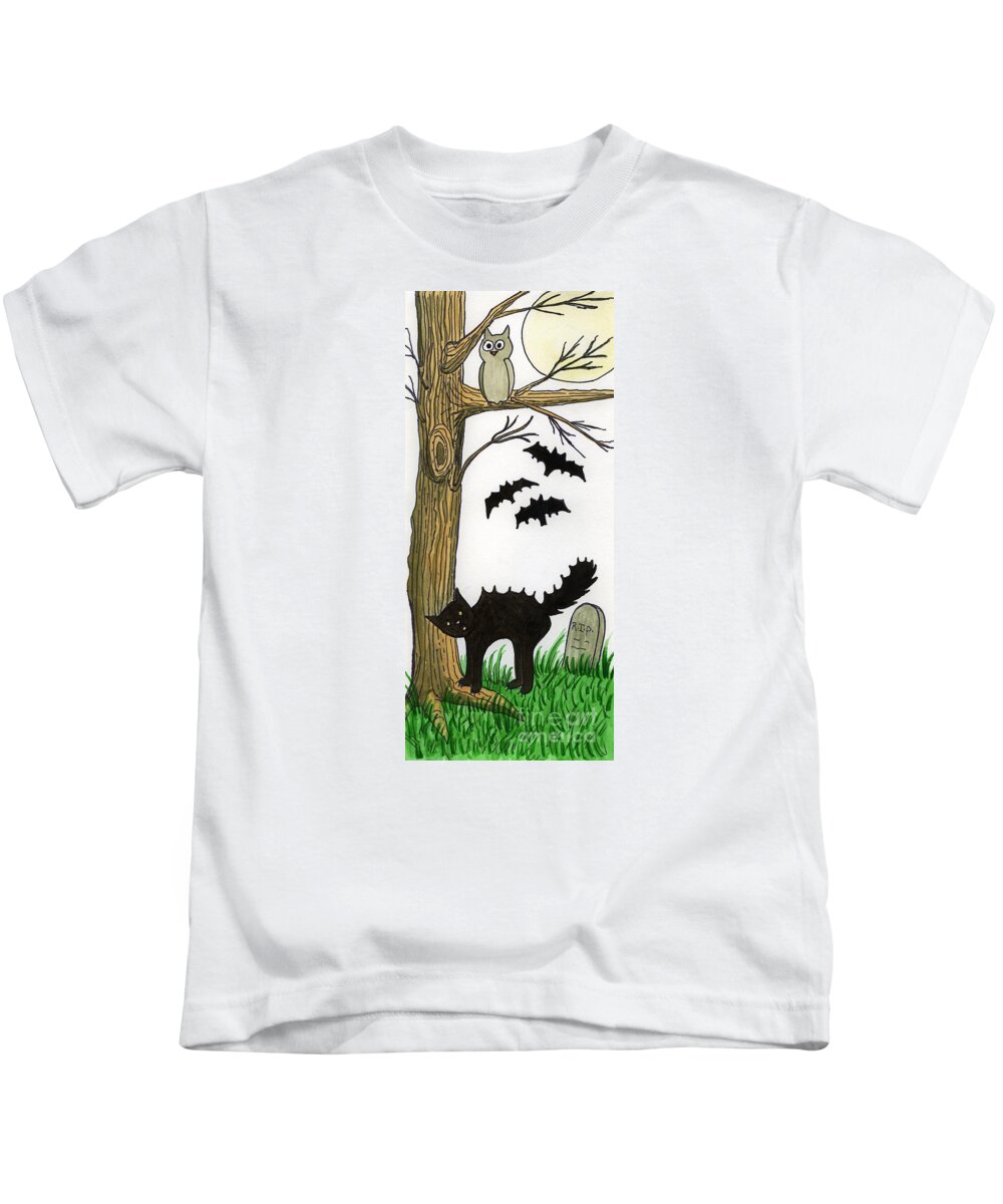 Spooky Greeting Card Kids T-Shirt featuring the painting Spooky Night by Norma Appleton