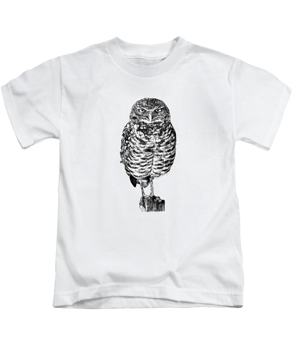 Owl Kids T-Shirt featuring the drawing 041 - Owl with Attitude by Abbey Noelle