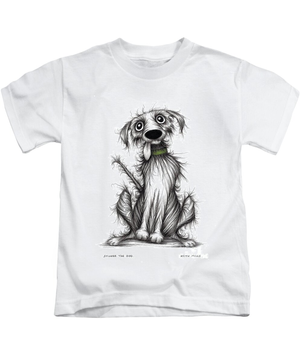 Smelly Dog Kids T-Shirt featuring the drawing Stinker the dog by Keith Mills