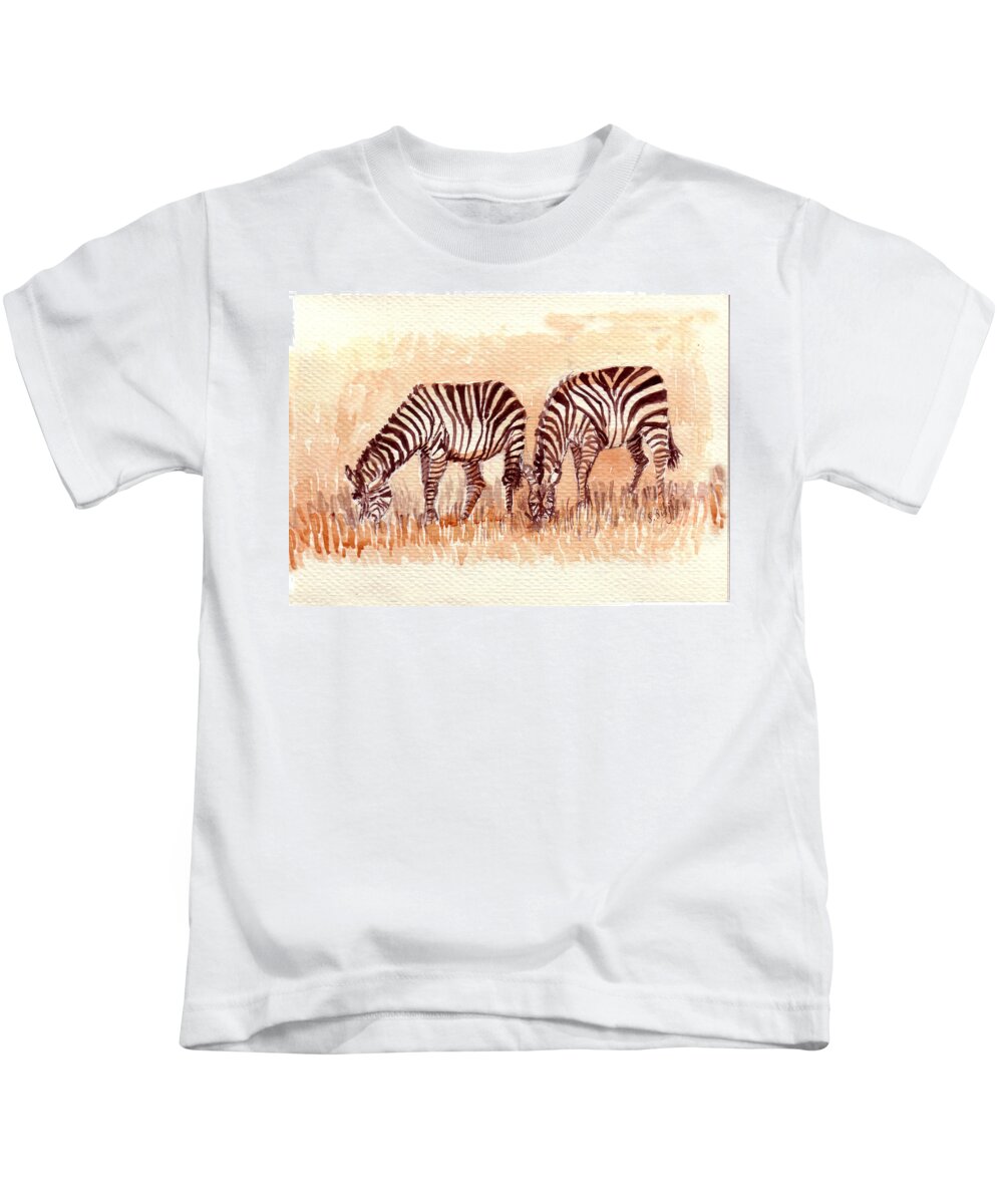 Animal Art Kids T-Shirt featuring the painting Stripe Buddies by Sarabjit Singh